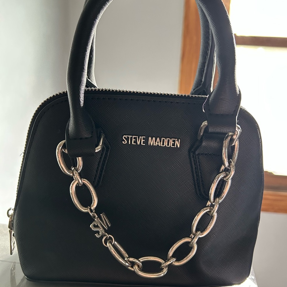 Steve Madden Mini Black Handbag with Silver Chain
